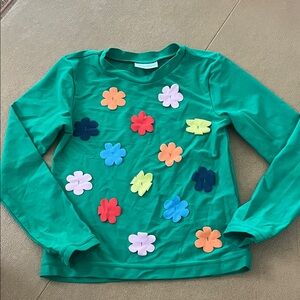 Hanna Andersson Swim shirt Green Floral Kids Long Sleeve Sz 6-7